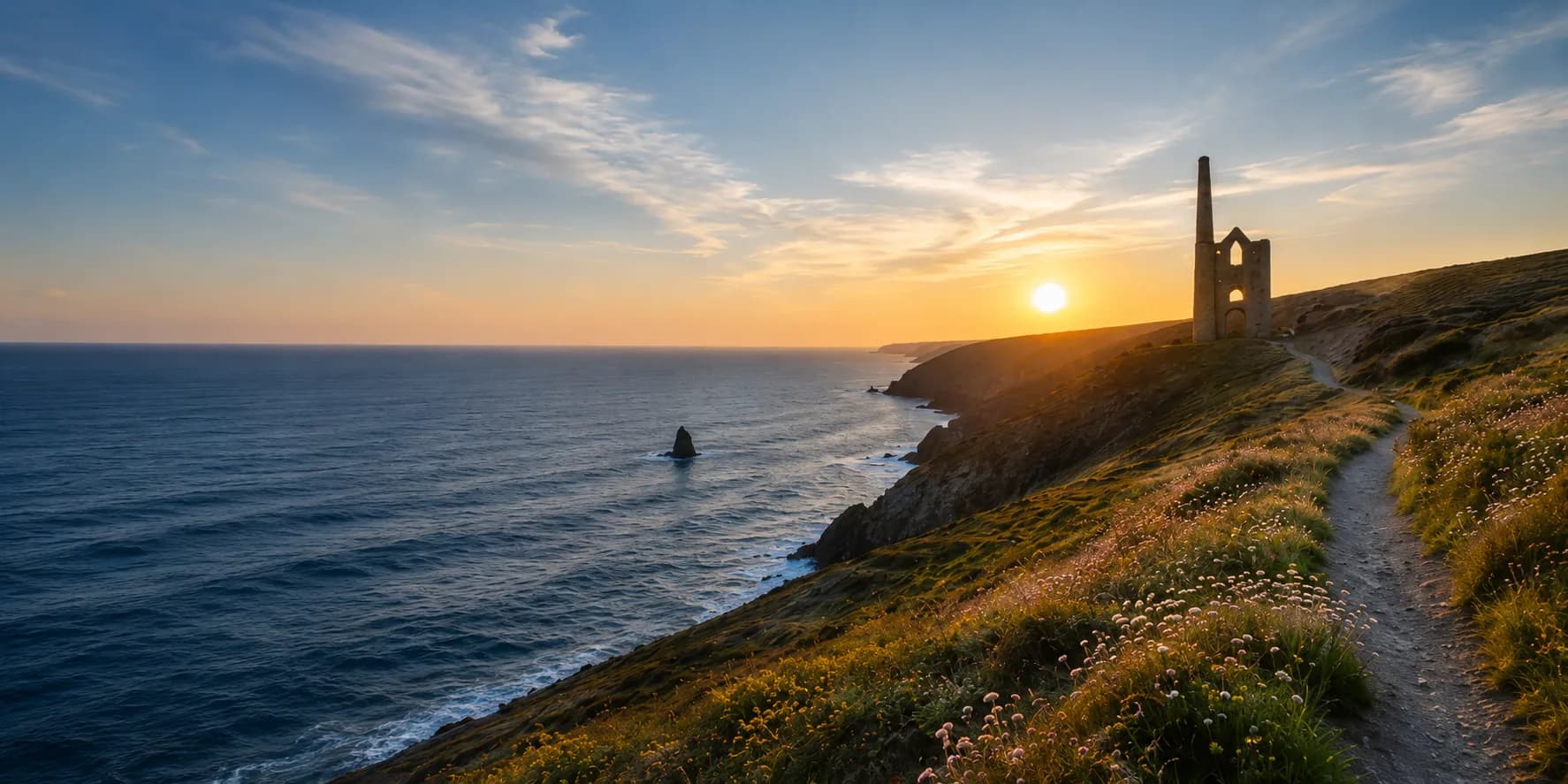 Cornwall coastline at sunset — TrackSyte®