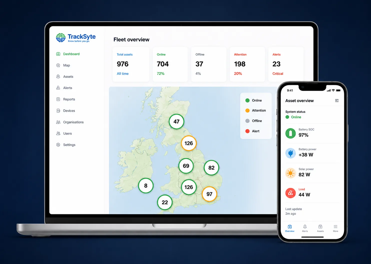 TrackSyte® fleet overview on laptop and mobile
