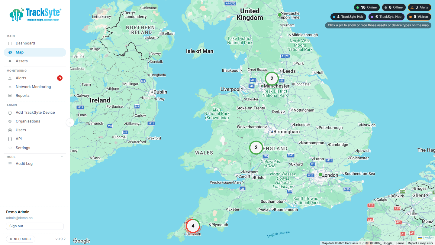 TrackSyte Portal live asset map with location history