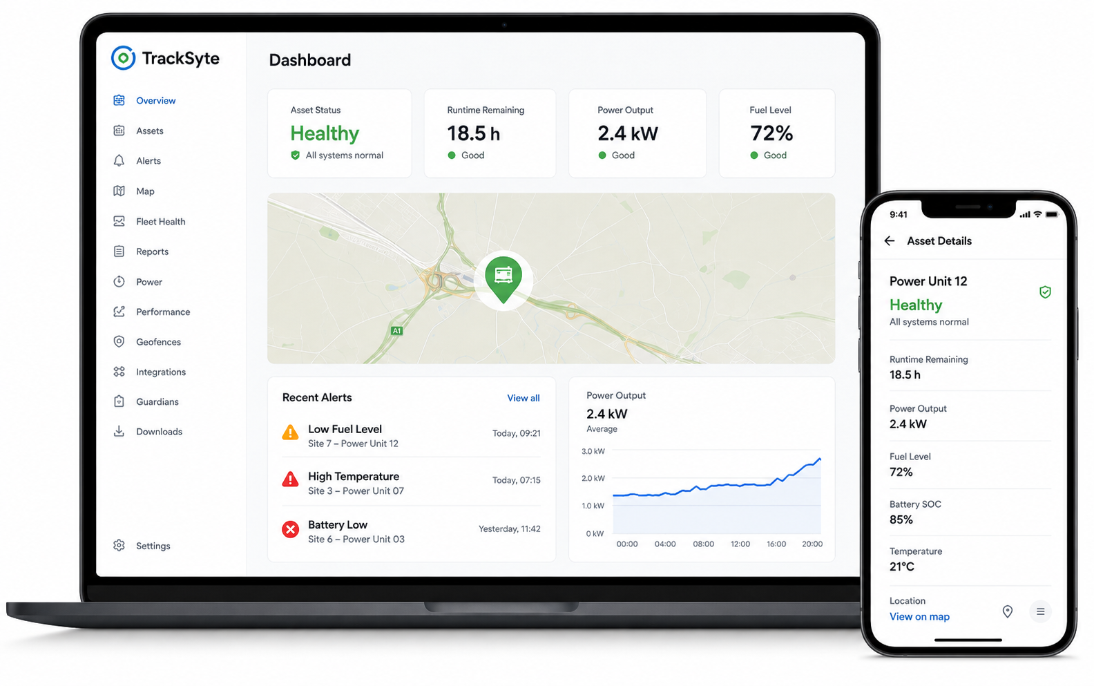 TrackSyte dashboard on laptop and mobile phone